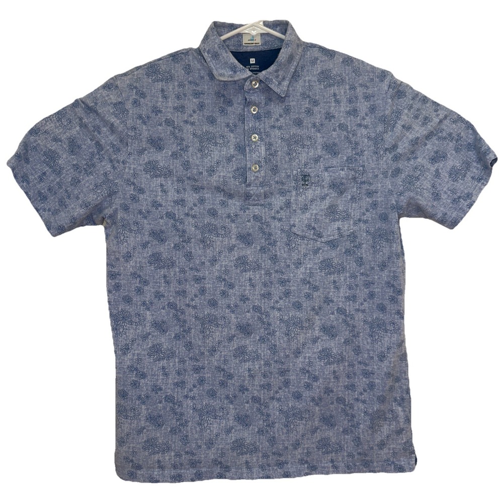 Johnnie-O Shirt‎ Mens Medium Blue Lindley Floral Golf Short Sleeve Polo
